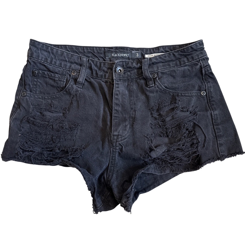 Blackheart Denim High Rise Shorts Raw Hem Holes Black Size 3